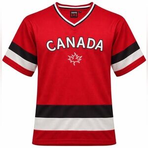 Canada Hockey Jersey Tee Red Black White Maple Leaf Teepee Youth L 14/16